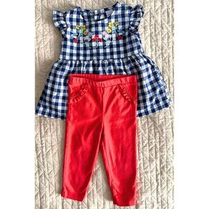 CARTER'S Baby Navy Gingham with Red Leggings Outfit Set Size 12 Months NWoT